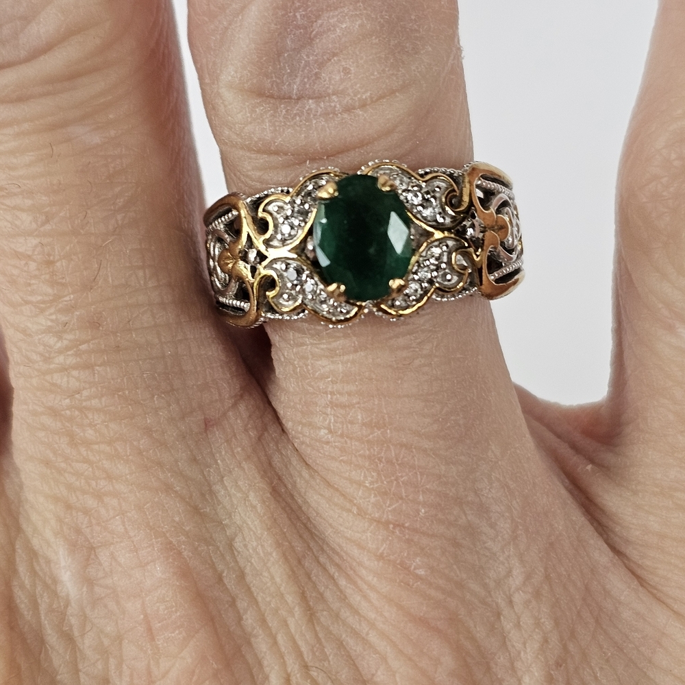 Rare Untreated Emerald & White Zircon Ring Palladium Sterling Silver 18k Sz 7! - Picture 7 of 8